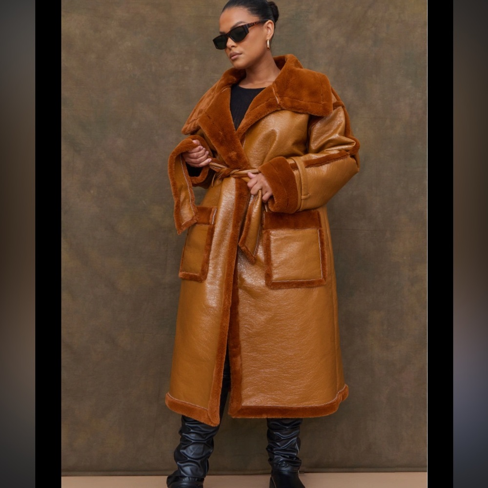 PrettyLittleThing Brown Teddy Jacket